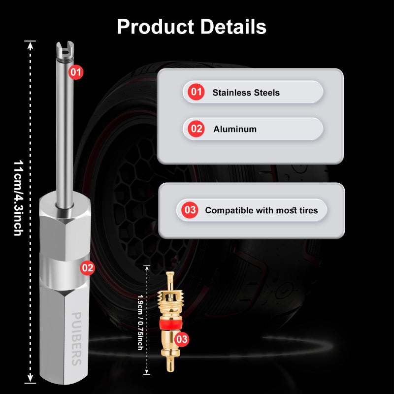 PUIBERS Magnetic Schrader Valve Stem Removal Tools  4.3 Inch Valve Core Removal Tool Set with 10 Valve Cores Stainless Steel Tire Valves Tool for Schrader Cores (2-Pack) - Image 3